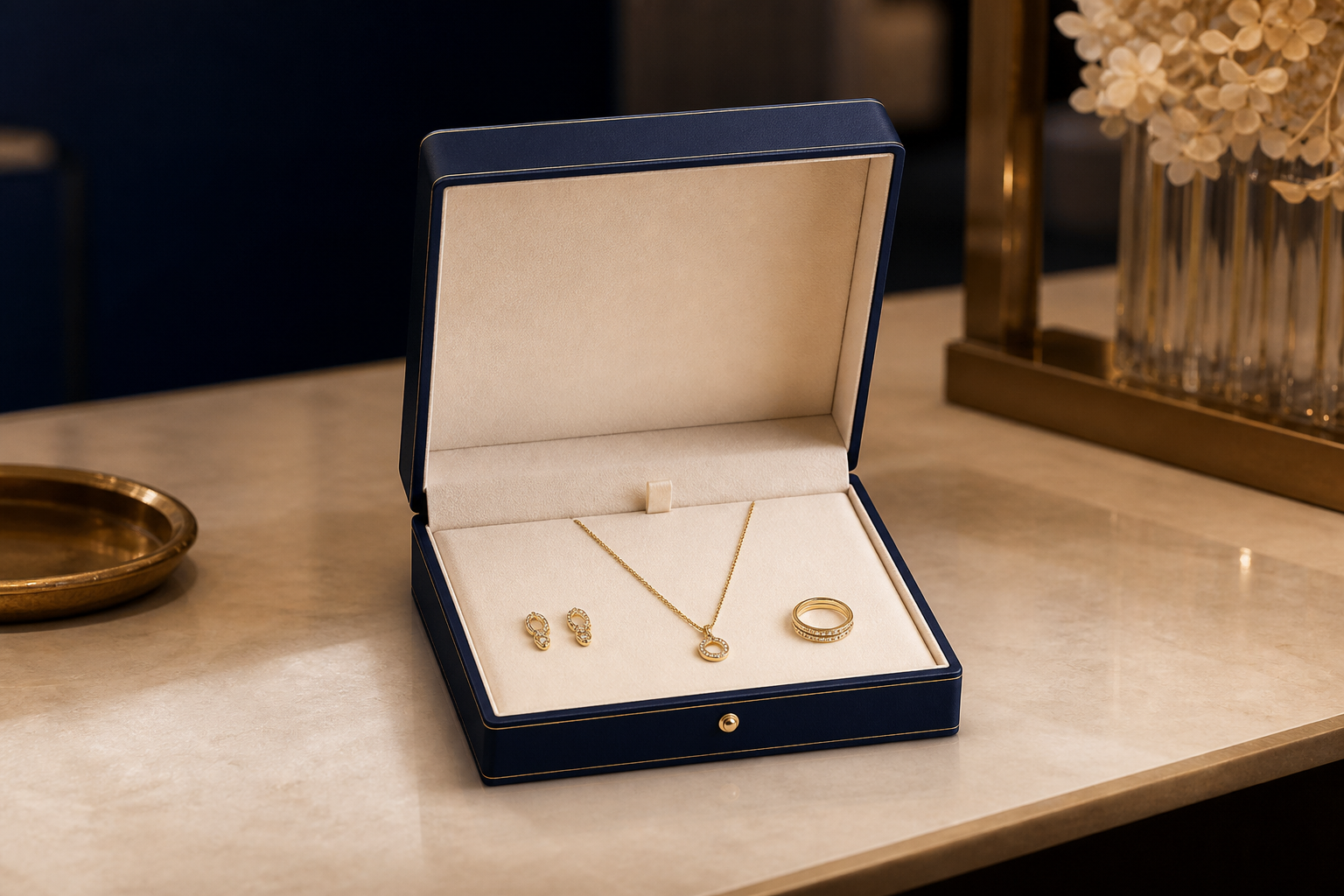 Joyas en una caja de presentación